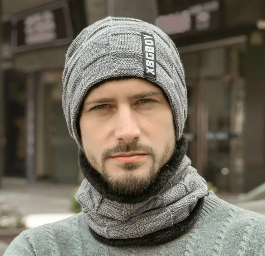 Зимняя шапка и шарф для мужчин женщин мужские шарфы кольца вязаные шапки с