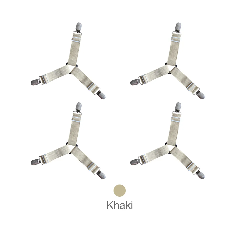 Khaki 4 шт. эластичные захваты для простыни, зажим для полотенец, чехол для матраса, держатель для одеяла, крепеж, Нескользящие зажимы для ремня, домашняя Прямая поставка - Цвет: Khaki