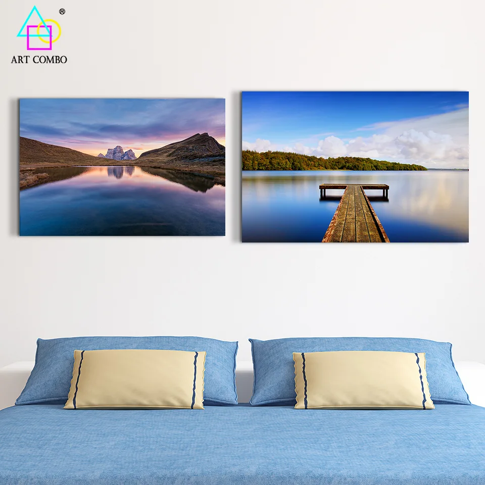 Безрамное Современные Холст Картина Красивый Пейзаж Горы Озеро Мост Wall Art Picture Home