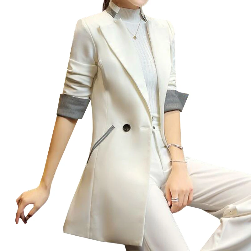 Новые осенние модные женские туфли Блейзер Slim Fit Спецодежда костюм пальто плюс Размеры женский Повседневное Длинные пиджаки для женщин OL офисная верхняя одежда SF358