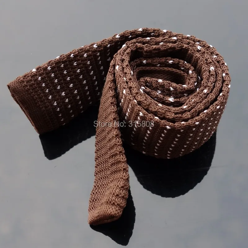 

Ikepeibao Brown Chevron Knit Skinny Neckwear Striped Polyester Narrow Ties Slim Neck Tie Men's Striped Necktie Flat Head