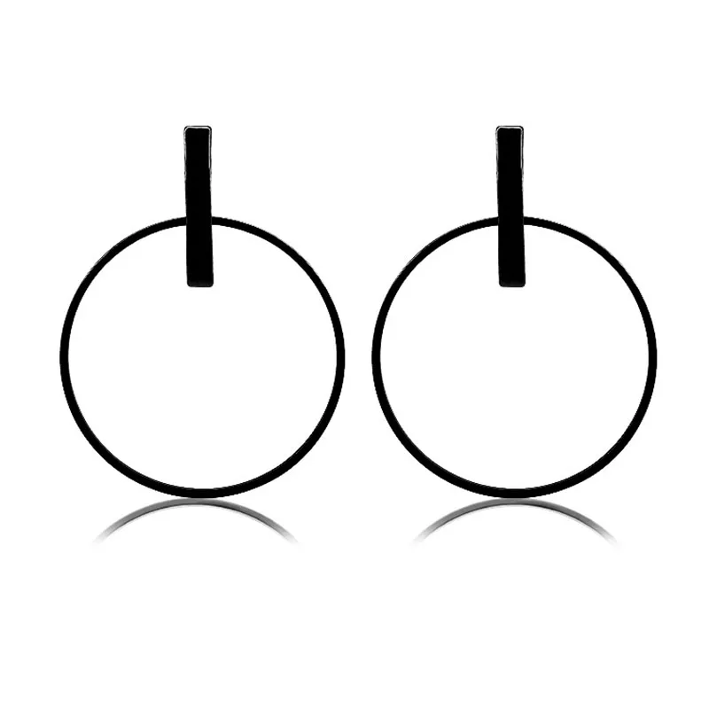 

Metallic Big Hoop Silver Plated Golden Black Simple Geometric Dangle Earrings Women Drop Earrings