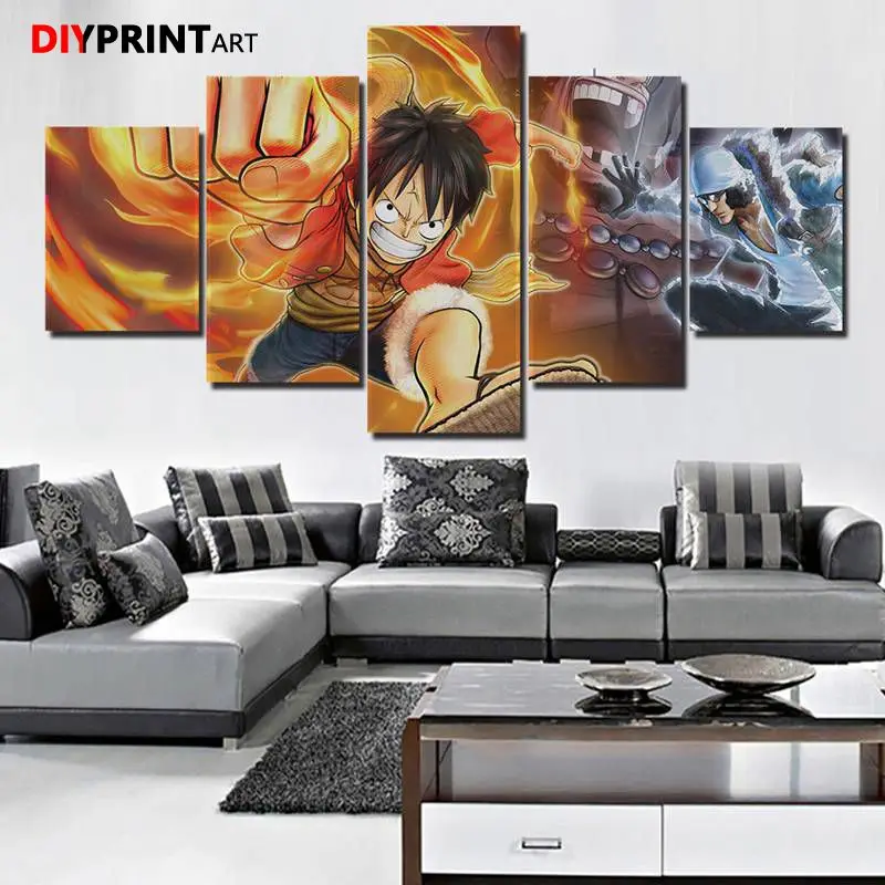 One Piece пиратские воины Aokiji Luffy 5 панель модульная Настенная картина холст