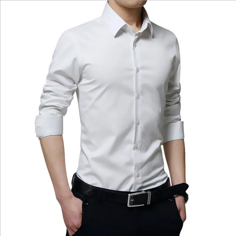 Men's plus size Slim fit shirts 2020 Summer Fashion mercerized cotton long-sleeve dress Men Casual overhemd man | Мужская одежда