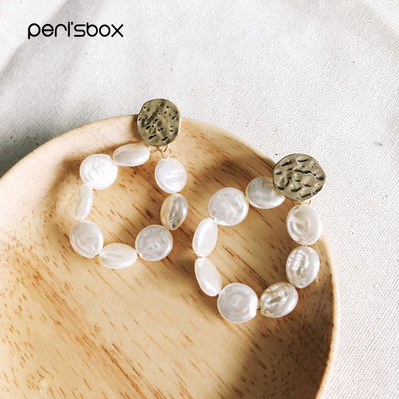 Peri'sBox новые богемные шикарные жемчужные серьги-кольца для женщин, простые массивные жемчужные серьги, большие обручи из бисера, минималистичные