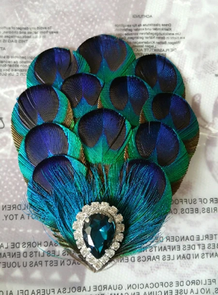 

Whitney wang beautiful natural peacock feather blue bridal Flowers Crystal Rhinestone alloy crab Pearl party hair accessories