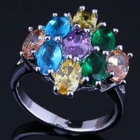 glamorous oval multigem multicolor yellow cubic zirconia silver plated ring v0421