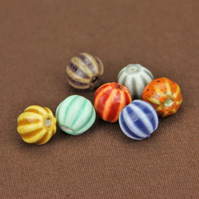 

12x13mm 10pcs Pumpkin Ceramics Colorful Spacer Beads Crafts Decoration DIY Bracelets Necklaces Jewelry Accessories