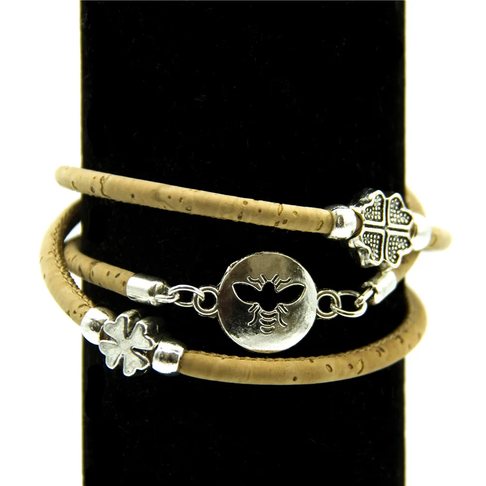 Натуральный пробковый пчелиный браслет с бусины клевером ручной работы дружбы