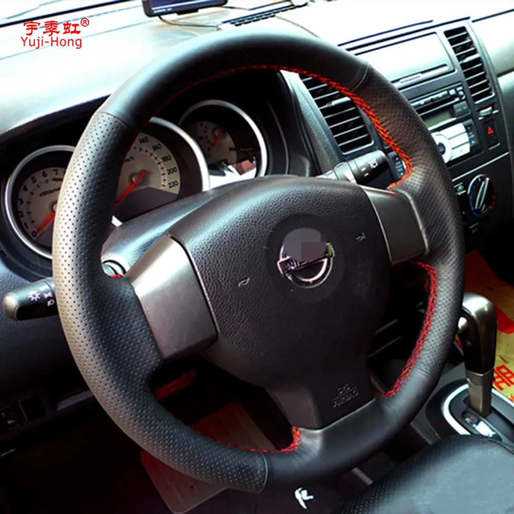 Чехол на руль автомобиля для NISSAN TIIDA 2007 2009 NOTE прошитый вручную верхний слой из