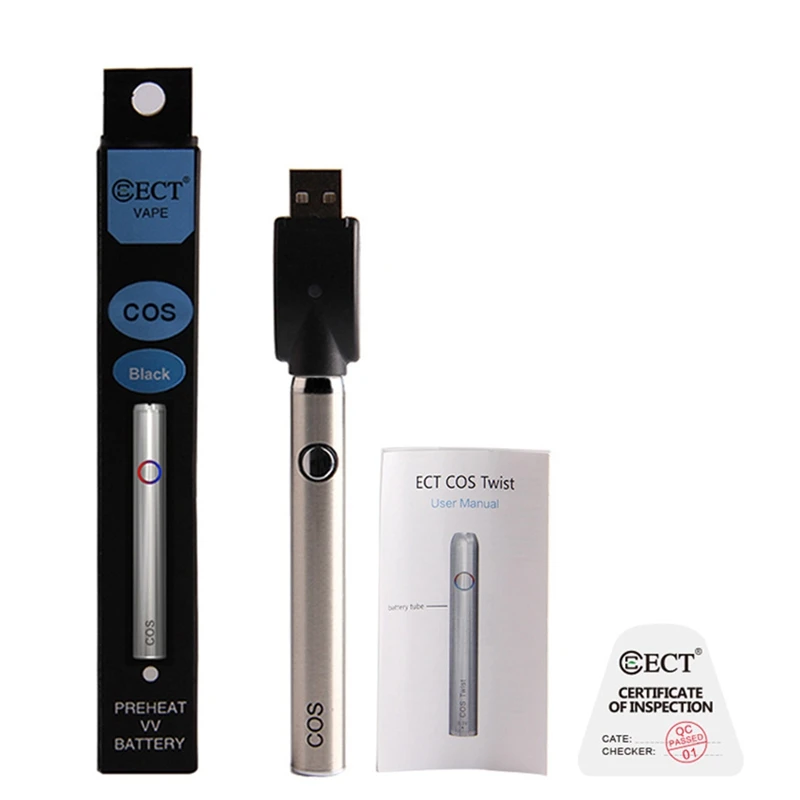 Cos твист предварительного нагрева VV батарея eCig 450 мАч 510 нить Evod для толстого масла Vape Картридж Комплект Rda Rta