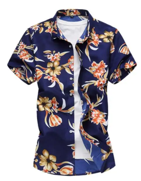 5306 Большие размеры 6XL 7XL летние мужские рубашки Slim Fit с отложным воротником цветочные рубашки с коротким рукавом с цветочным узором мужские платья - Цвет: 5306