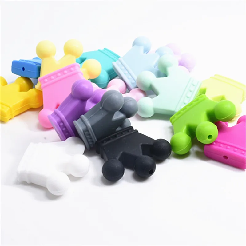 Cuentas de corona de silicona para mordedor de beb&eacute;, collar de dentici&oacute;n infantil sin BPA, accesorios para chupete de reci&eacute;n nacido, cadena DIY, juguete de ducha, 10 Uds.-4