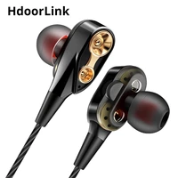 hdoorlink dual driver in ear earphone sport running earpiece wired volume control earbuds with microphone speaker stereo bass