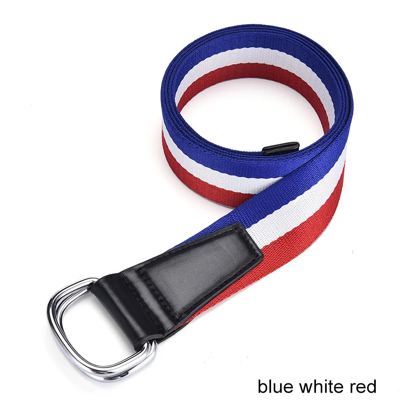 blue white red Панковский тканевый ремень унисекс с двойным кольцом и d-образной пряжкой, джинсовый мужской ремень, Модный женский ремень, студенческий пояс, супер длинный поясной ремень - Цвет: blue white red