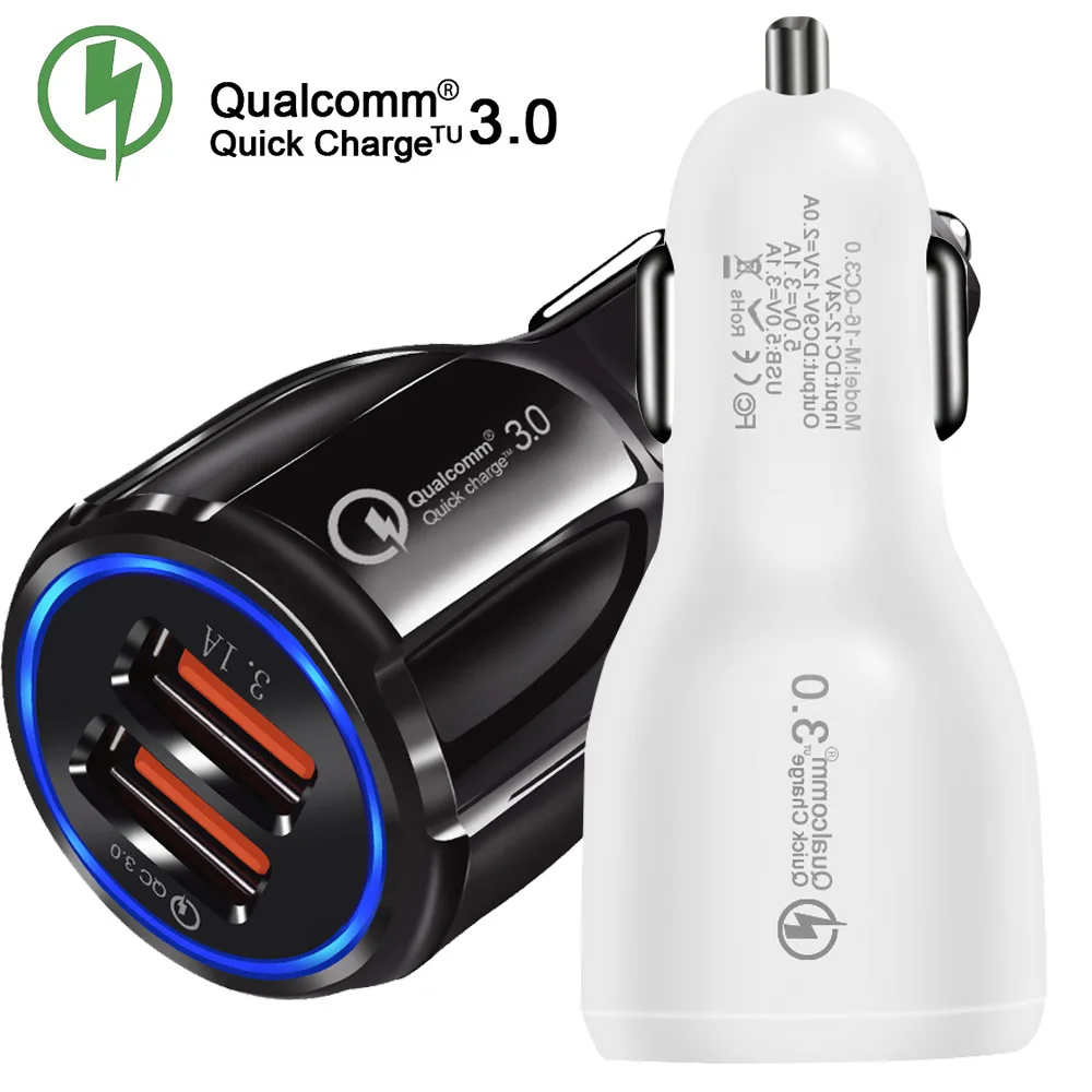 Автомобильное зарядное устройство USB Quick Charge 3 0 для мобильного телефона 2 порта