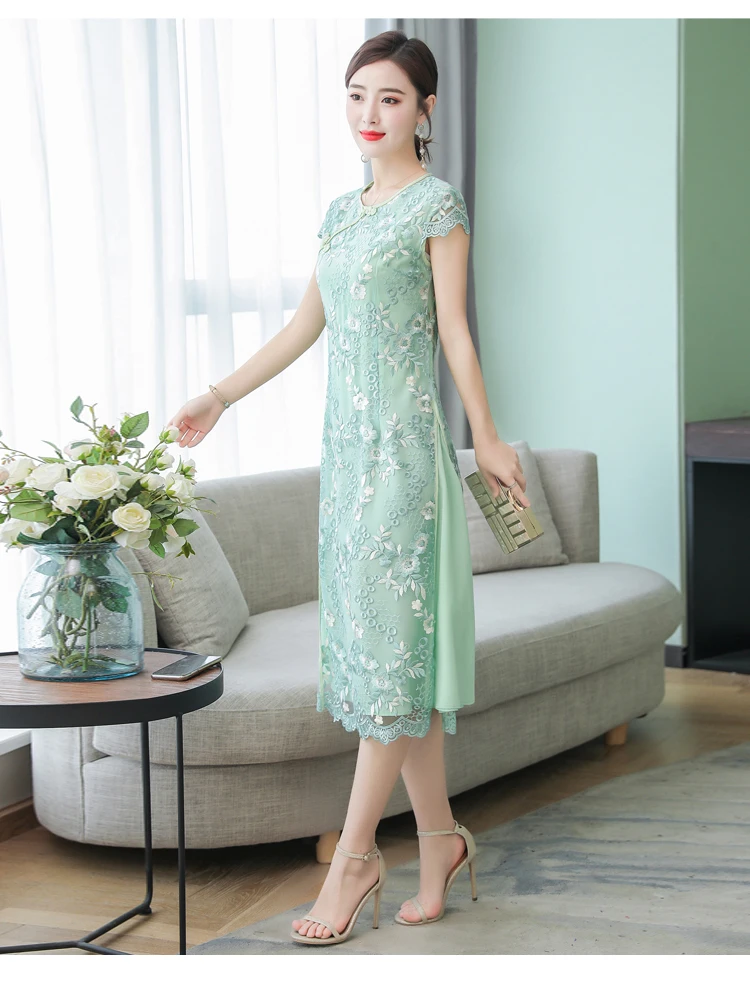 Вышитое этническое кружевное платье cheongsam Aodai для женщин