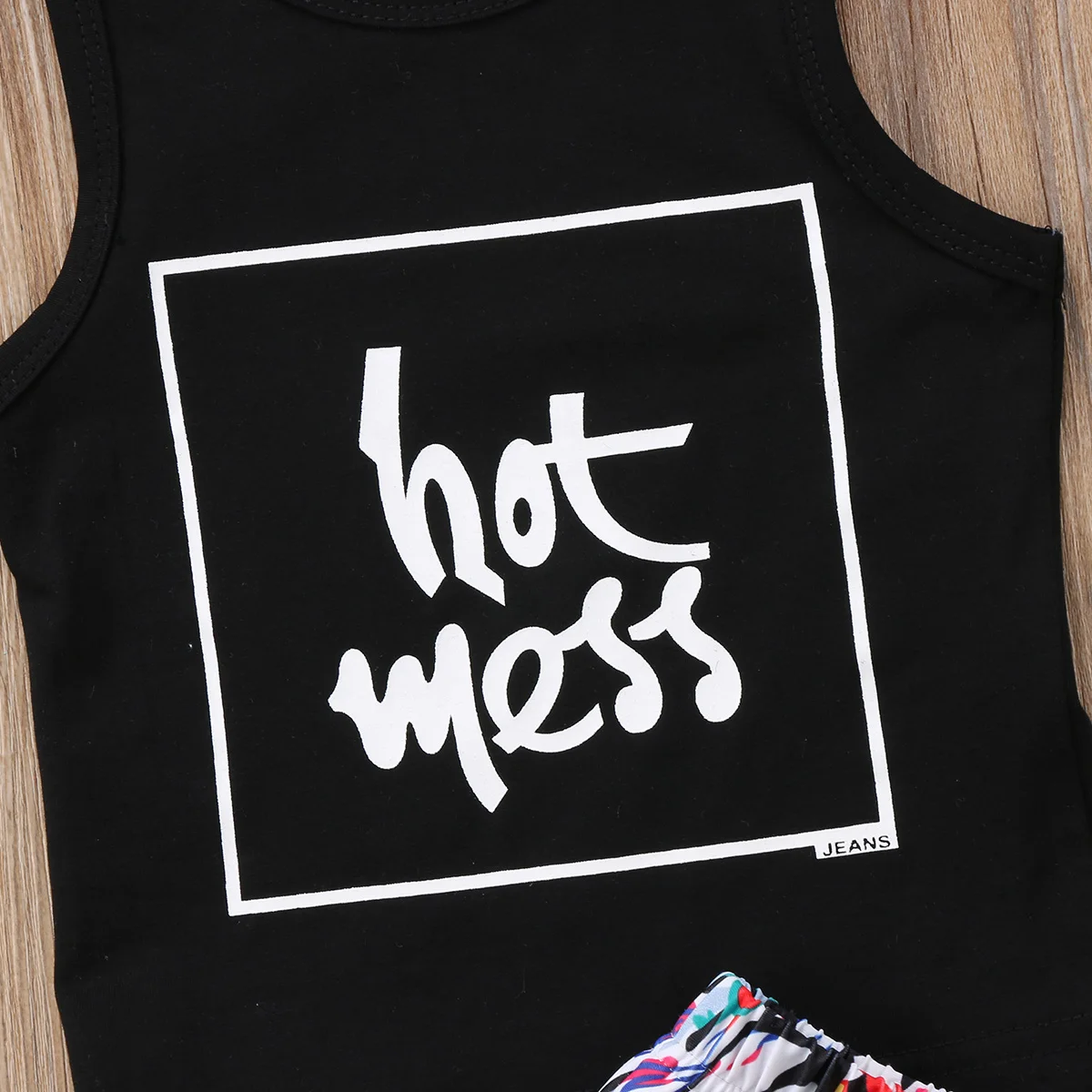 2018 Newborn Kid Baby Boys Outfit Sleeveless Letters Hot Mess Black Clothes T-shirt Tops+Short Trousers Set Summer Clothing |