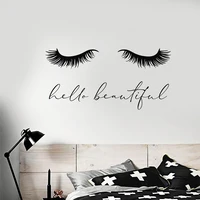 hello beautiful vinyl lettering wall decals closed girl eyes eyelash extensions wall stickers salon wall window decoration a56