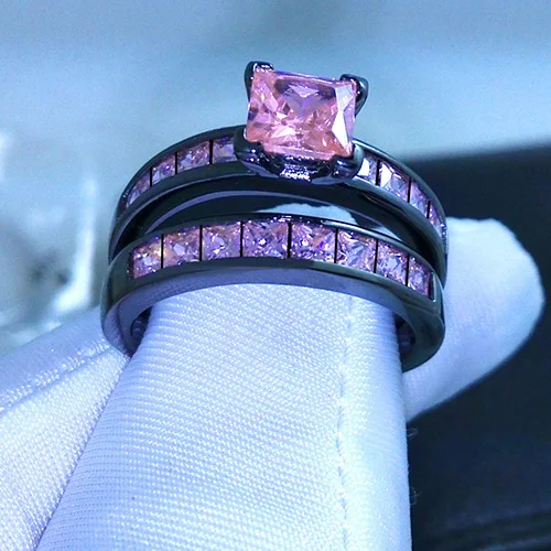 Женская 2x Черный Золотой цвет Обручальные Кольца Фиолетовый Принцесса Ювелирные