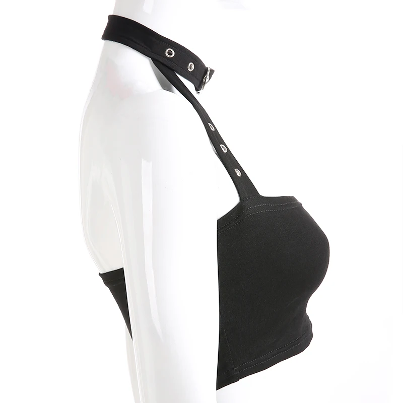 Женский укороченный топ на бретельках Weekeep черный с открытой спиной пряжкой