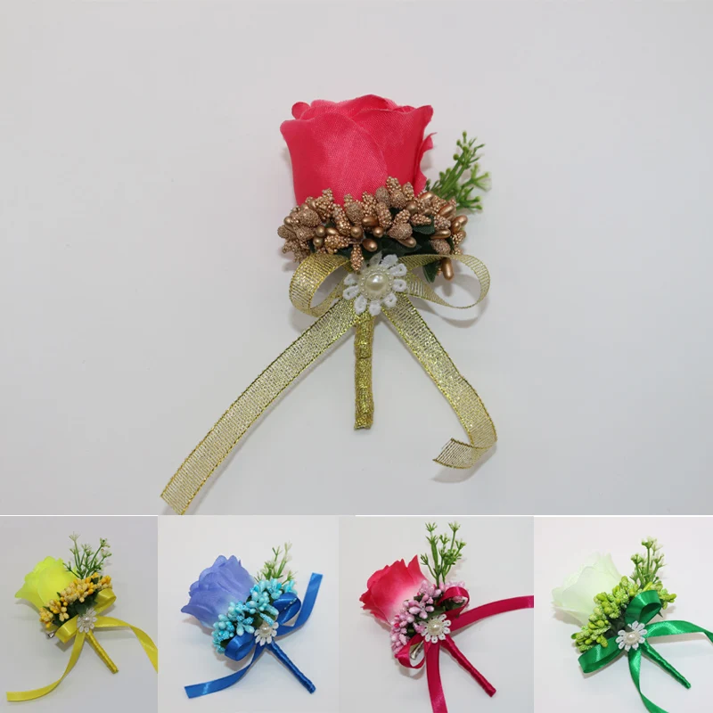 Лучший человек бутоньерка для жениха шелковые атласный цветок розы Мужская