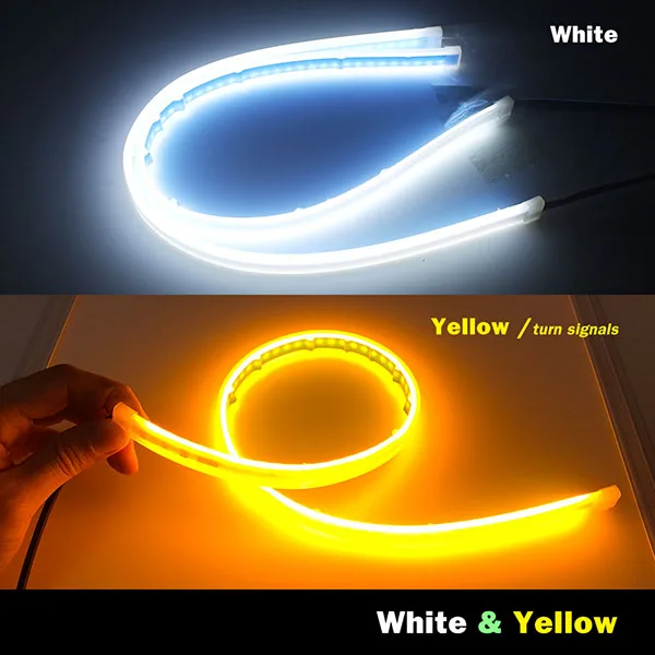 White and Yellow Поворотная сигнальная лампа водонепроницаемый Гибкий тормозной светильник s DC 12V пользовательская длина красный внешний 3m-клей светодиодный DRL Дневной ходовой светильник - Испускаемый цвет: White and Yellow