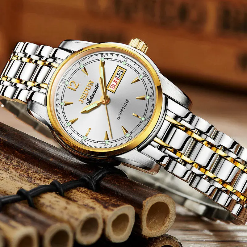 Gold white lady JSDUN механические часы для мужчин водонепроницаемые мужские s часы Топ Бренд роскошные часы Автоматические спортивные наручные часы Relogio Masculino - Цвет: Gold white lady