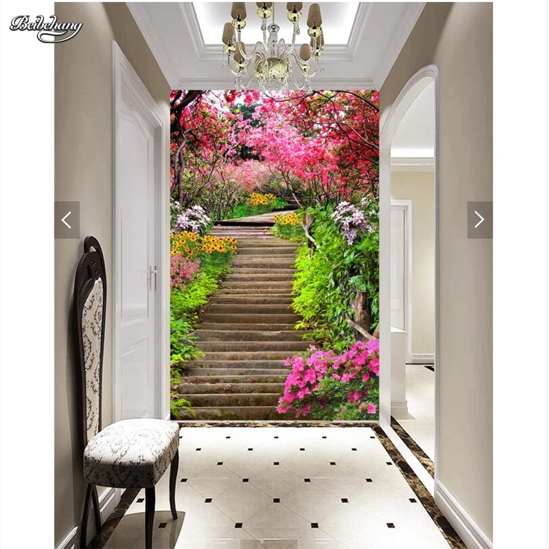 Картина 3d Цветочный парк живописные тропы ресторан отель фрески домашний декор