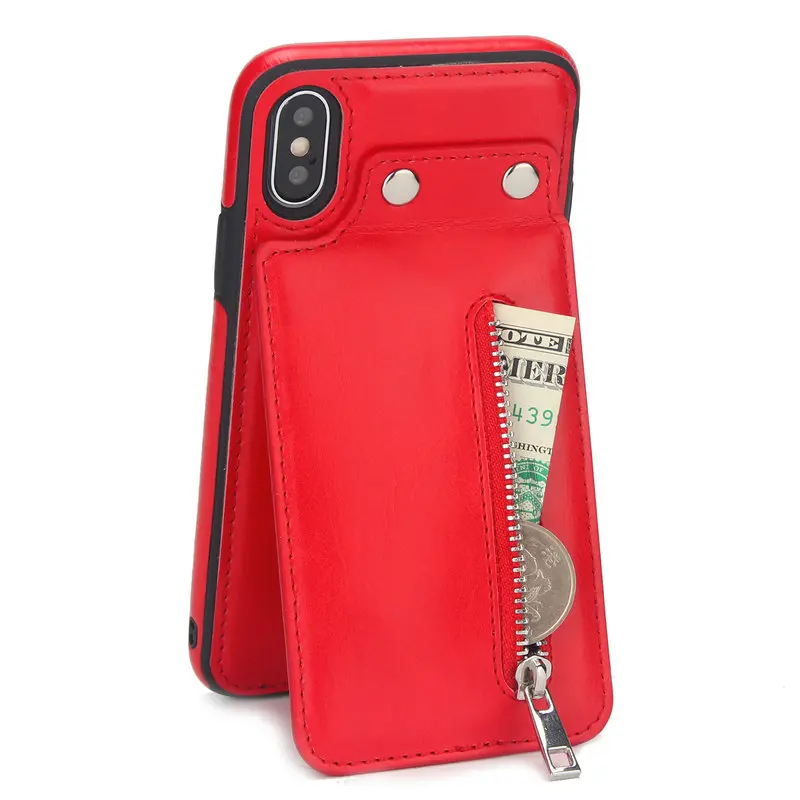 Роскошный кожаный чехол на молнии с карманами для Iphone XS MAX XR X откидная задняя
