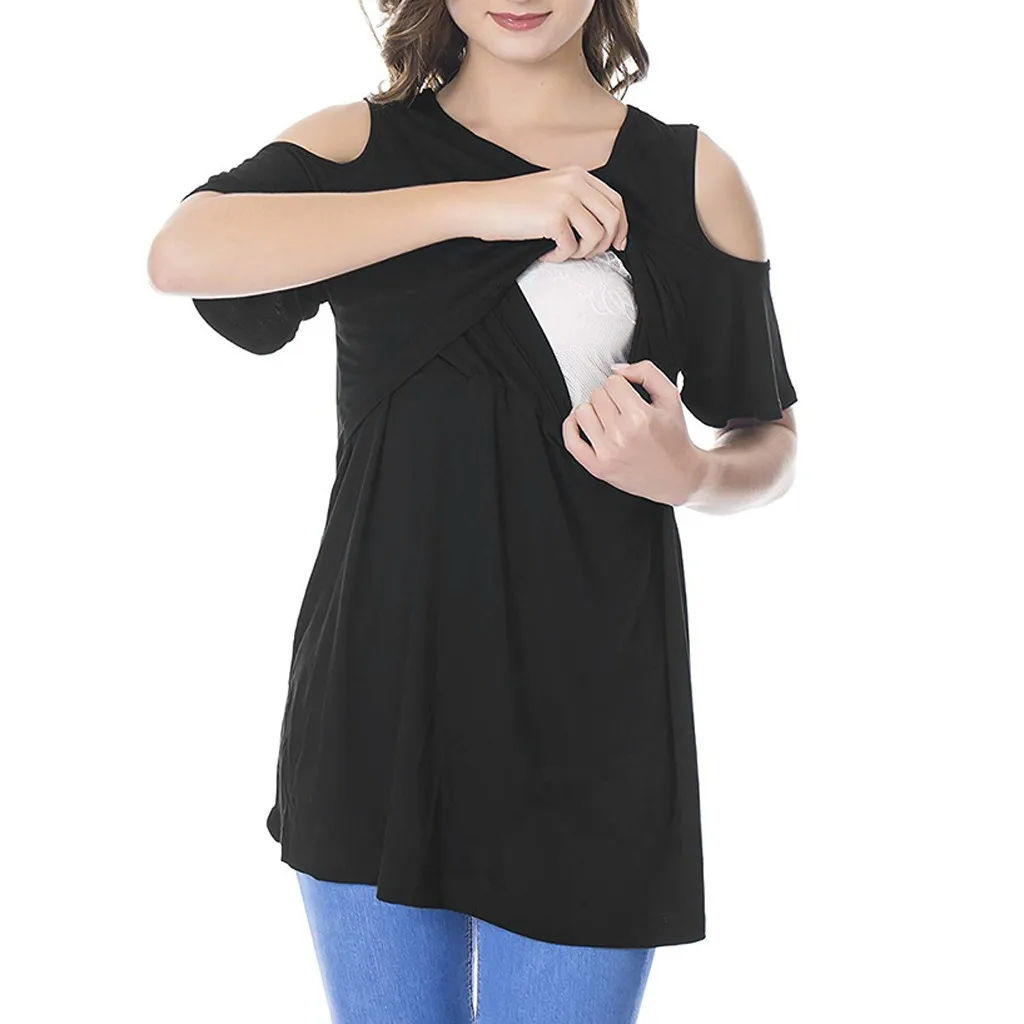 Топ для кормящих мам Одежда беременных Однотонная футболка кормления грудью