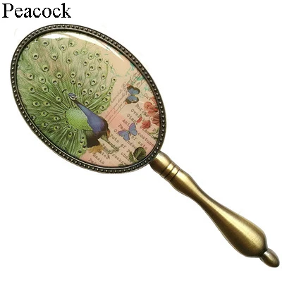 peacock Винтажная античная латунь пластина Овальный цинковый сплав обрамленное стекло ручной зеркало с рыбой Seashell эпоксидный Декор сзади - Цвет: peacock