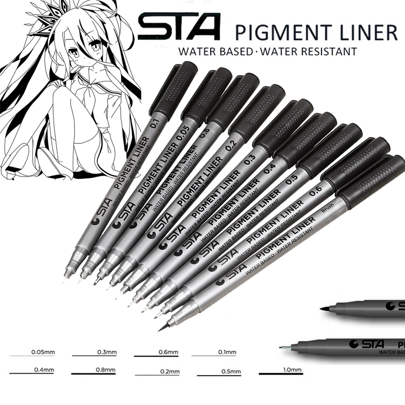 

STA 9 Pcs Pigment Micron Hook Liner Drawing Marker Pen Sketch Marker Brush Pens Art Supplies Manga Handwriting Liners Drawing