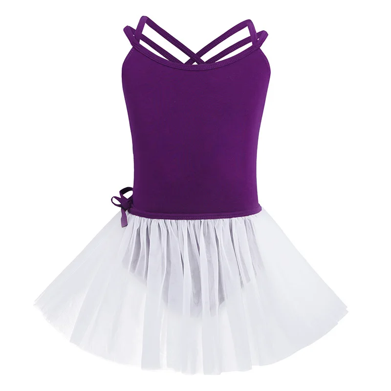 Purple White Iiniim/костюмы для лирических танцев на бретельках для девочек, балетное трико, гимнастическое трико, юбка-пачка для танцев - Цвет: Purple White