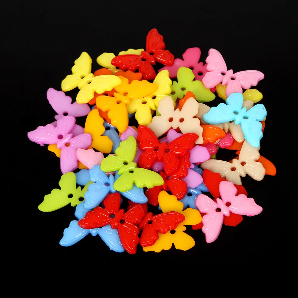 50Pcs Mixed Color 23x17mm ButterflyResin Button 2 Holes Sewing Scrapbooking Garment DIY Apparel Accessories | Дом и сад