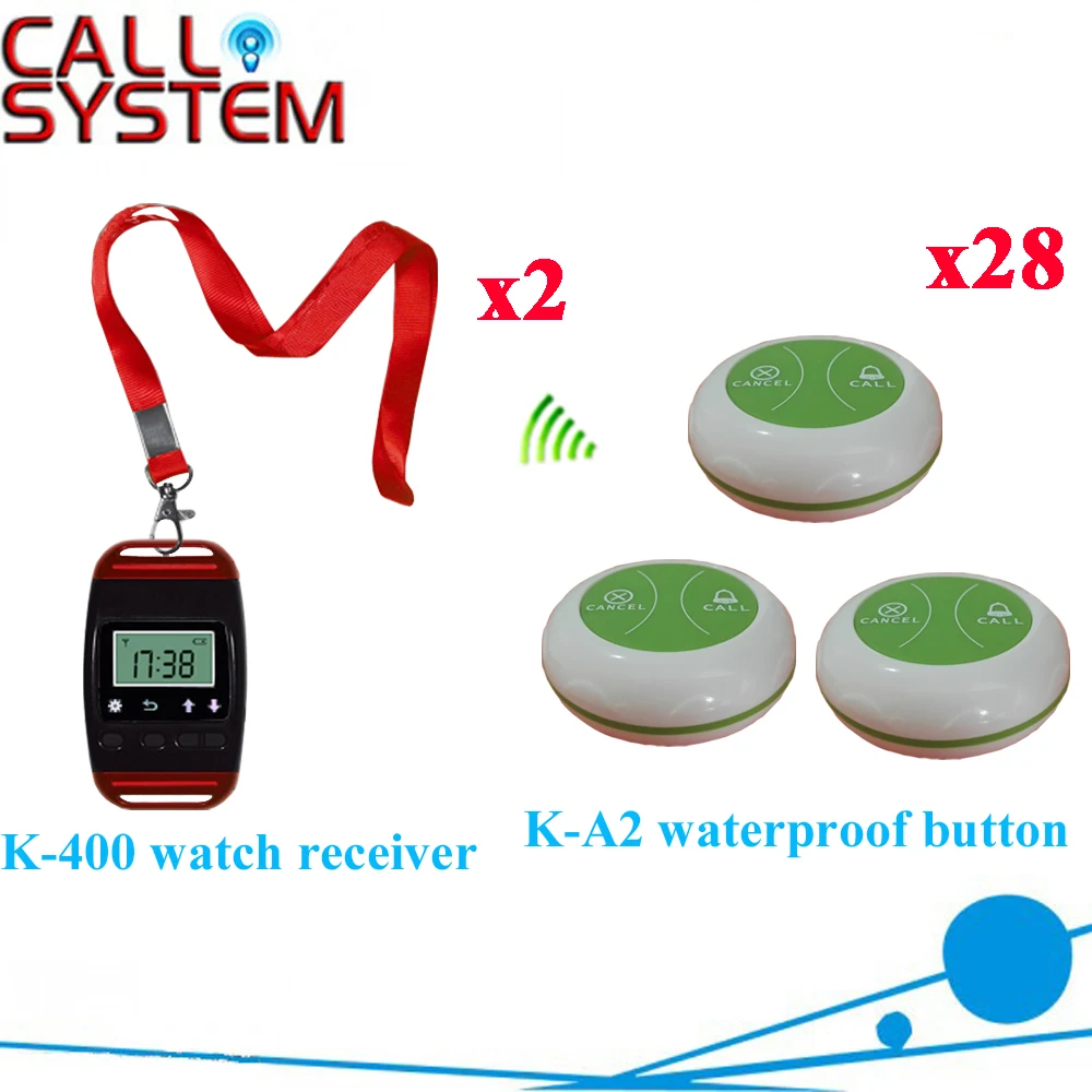 

Wireless Waiter Pager System Fashion Design Most Popular Suit For Restaurant Pager 433.92MHZ(2 watch+28 call button)