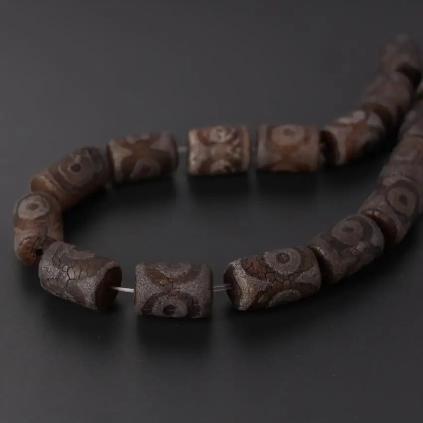 2Strands/Lot,Vintag Crack Tibetan Onxy Eyes Dzi 15x20mm Tube Cylinder Spacer Beads Wholesale,Bracelet Necklace Jewelry Making