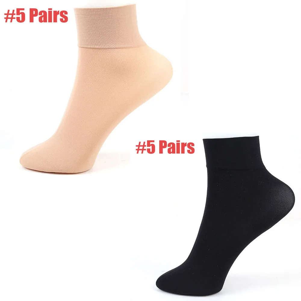 5beige 5black 5/10 пар, новые женские модные нейлоновые носки до лодыжки, сексуальные женские короткие носки с низким вырезом, толстый шелк, 2 цвета - Цвет: 5beige 5black