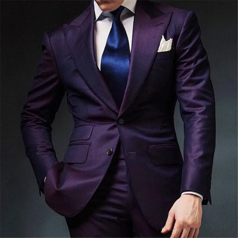 

Fashion Purple Men Wedding Suits Two Piece Groomsmen Tuxedos Men Party Suit Custom Made Cheap (Jacket+Pant)