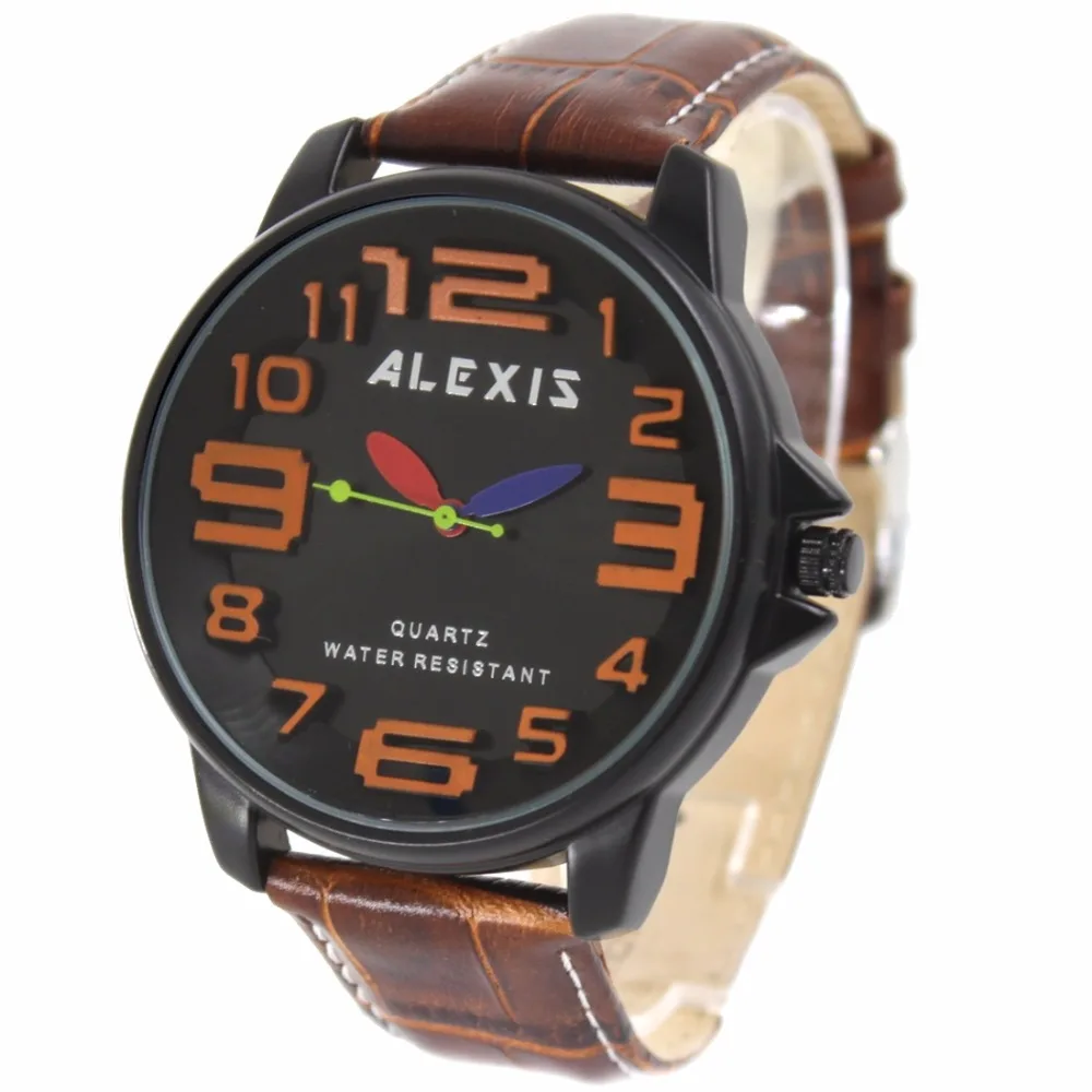 

Алексис аналоговые кварцевые круглые черные часы с японским механизмом коричневый ремешок из натуральной кожи оранжевый Циферблат водост...