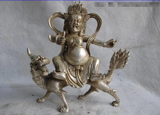 

song voge gem S0276 Tibet Buddhism White Copper Silver White Jambhala God of wealth Buddha on Dragon