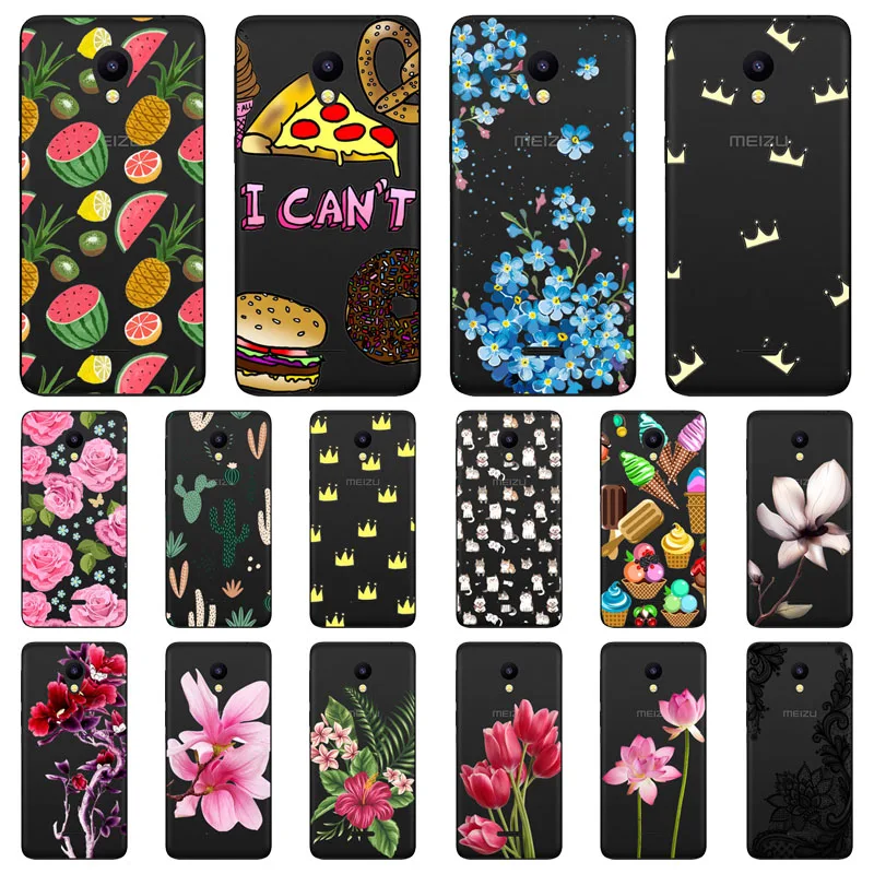 meizu c9 Case Silicon Black Painting flower Soft TPU Back Cover for pro protect Phone cases shell |