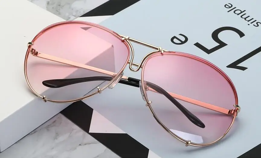 gold gradient pink Винтажные брендовые дизайнерские солнцезащитные очки для мужчин, черные оттенки, металлические светоотражающие солнцезащитные очки для женщин, пилот Ким, солнечные очки в стиле Кардашьян - Цвет линз: gold gradient pink