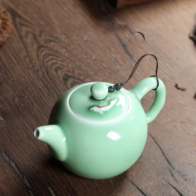 D Чайник с золотой рыбкой, чайный горшок, хрустящая глазурь, Ge Kiln Longquan Celadon Zisha, керамический китайский чайный горшок, фарфоровый, антикварный чайный горшок - Цвет: D