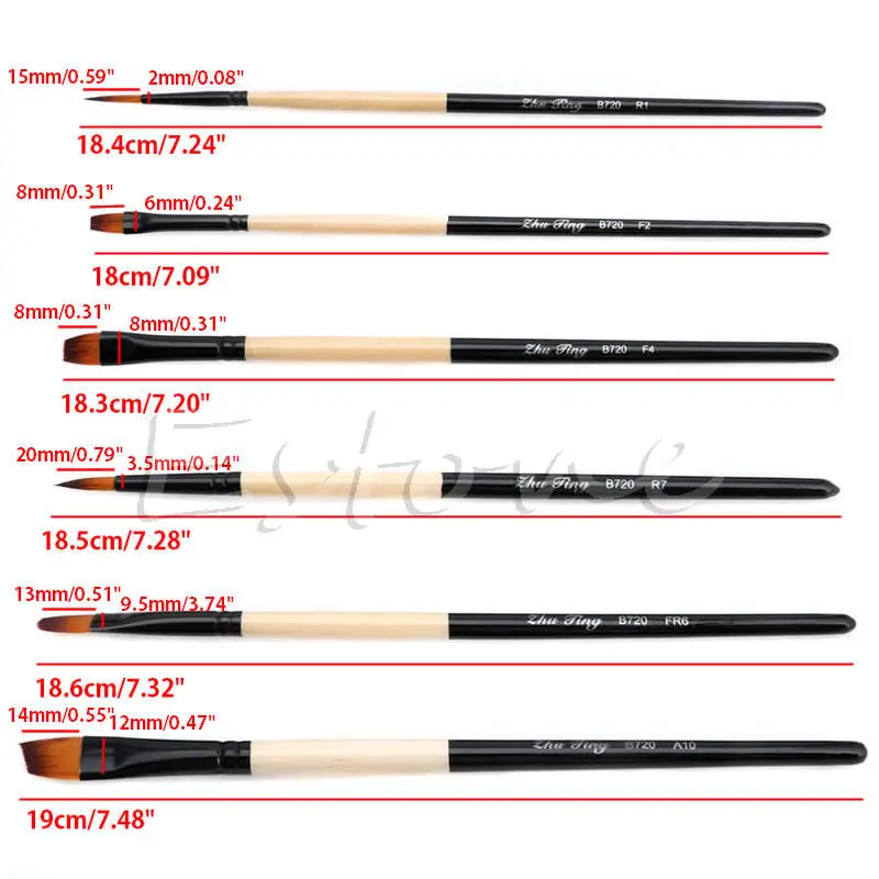 6 шт./партия плоская нейлоновая краска кисточки для гуаши акриловая масляная ing Art