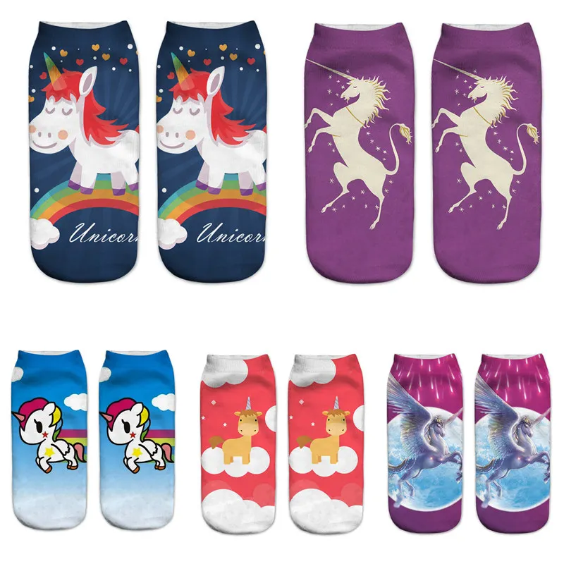 5 пара/лот 2018 Единорог Licorne забавные мягкие Для женщин Носки для девочек 3D принтом