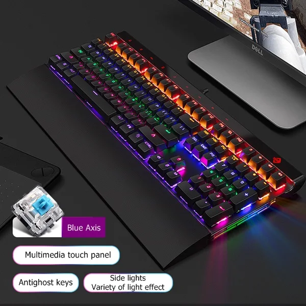 Black Blue Axis Ajazz AK500 с подсветкой USB Проводная Механическая игровая клавиатура ноутбук настольная клавиатура большая Подставка для рук мультимедийная сенсорная панель - Цвет: Black Blue Axis