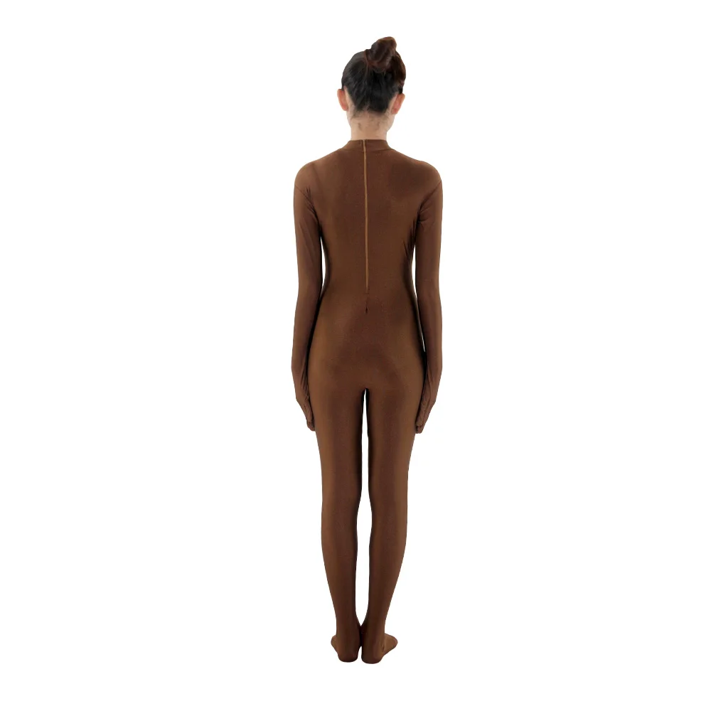Коричневый без капюшона макет шеи для взрослых Zentai на заказ костюмы из лайкры