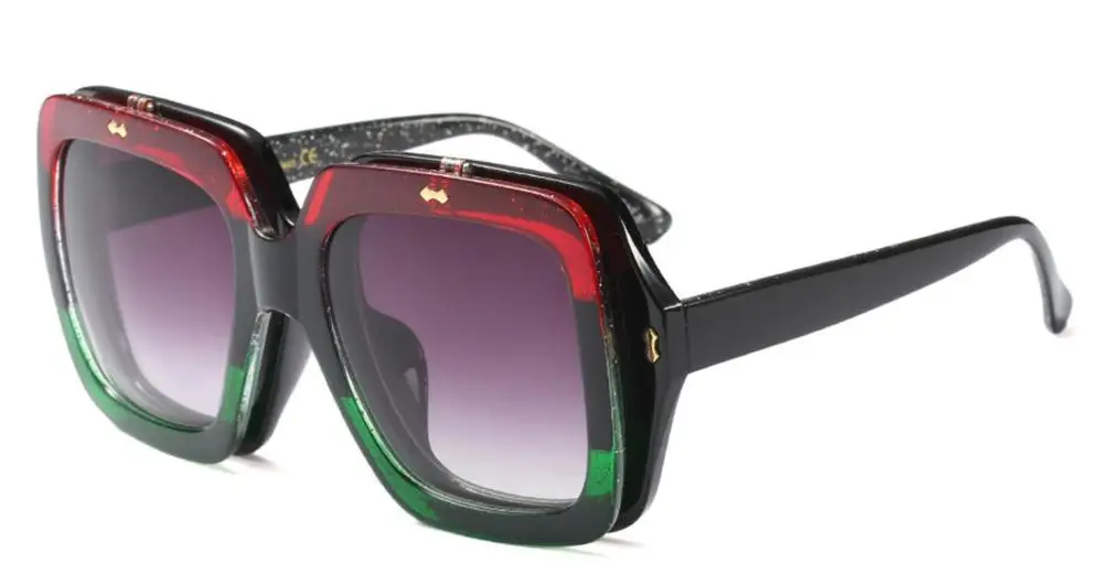 c2 red green lens Двойные линзы желтые очки женские негабаритные солнцезащитные очки дизайнерские темные очки Квадратные красные зеленые солнцезащитные очки мужские Черепаховые очки - Цвет линз: c2 red green lens