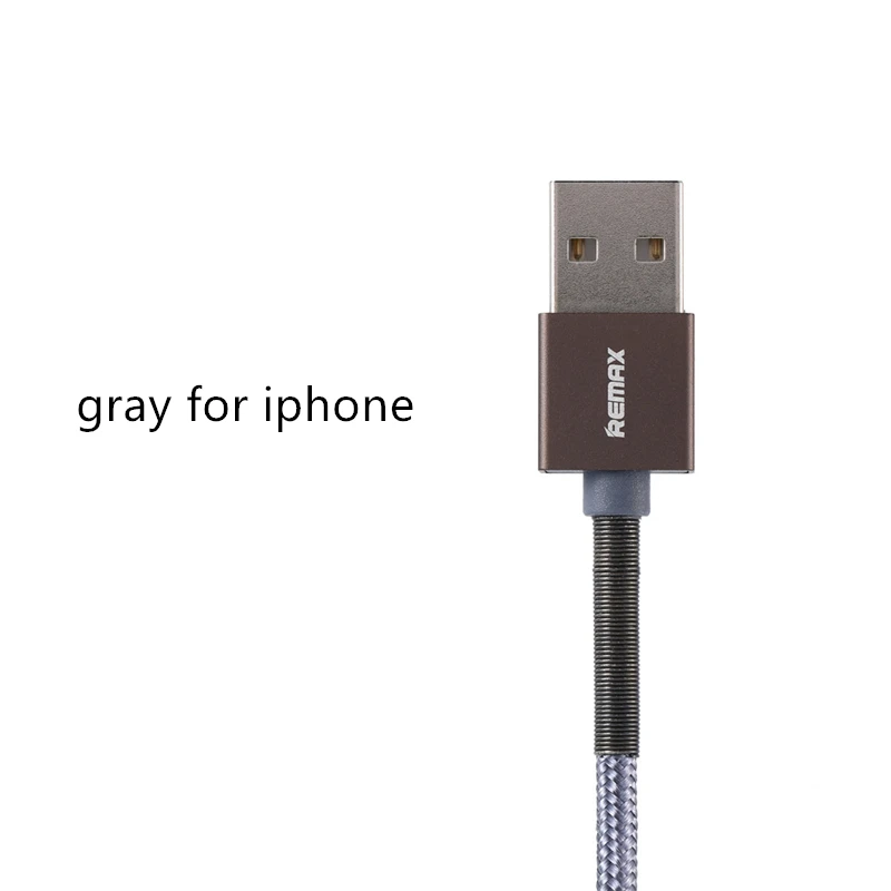 gray for iphone Remax USB кабель для передачи данных угловой металлический зарядный кабель 2,4 А 1 м кабель для быстрой зарядки для xiaomi samsung для iPhone 6 7 8 iPhone x - Цвет: gray for iphone